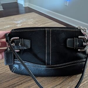 Black Women's Wristlet Clutch with Contrast Stitching